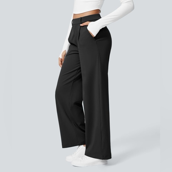 Halara Flex High Waisted Straight Leg Work Pants BLACK M Medium Petite Short - Picture 1 of 8
